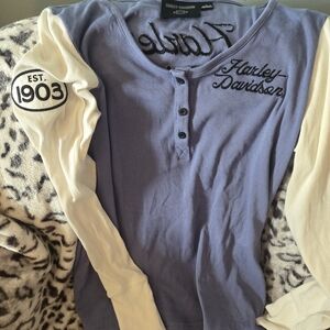 Harley-Davidson Lavender and Cream Henley Shirt